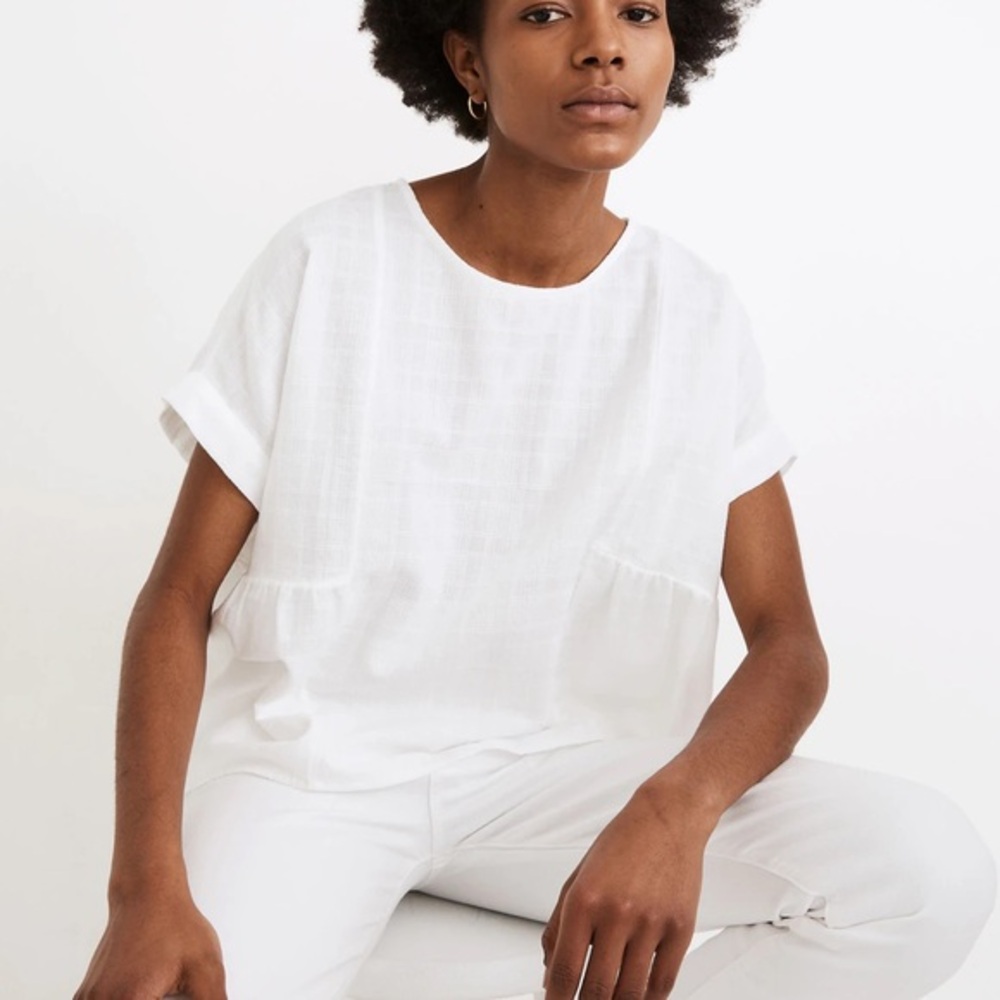 NWT Madewell Cuffed-Sleeve Shirred Top in white size XS